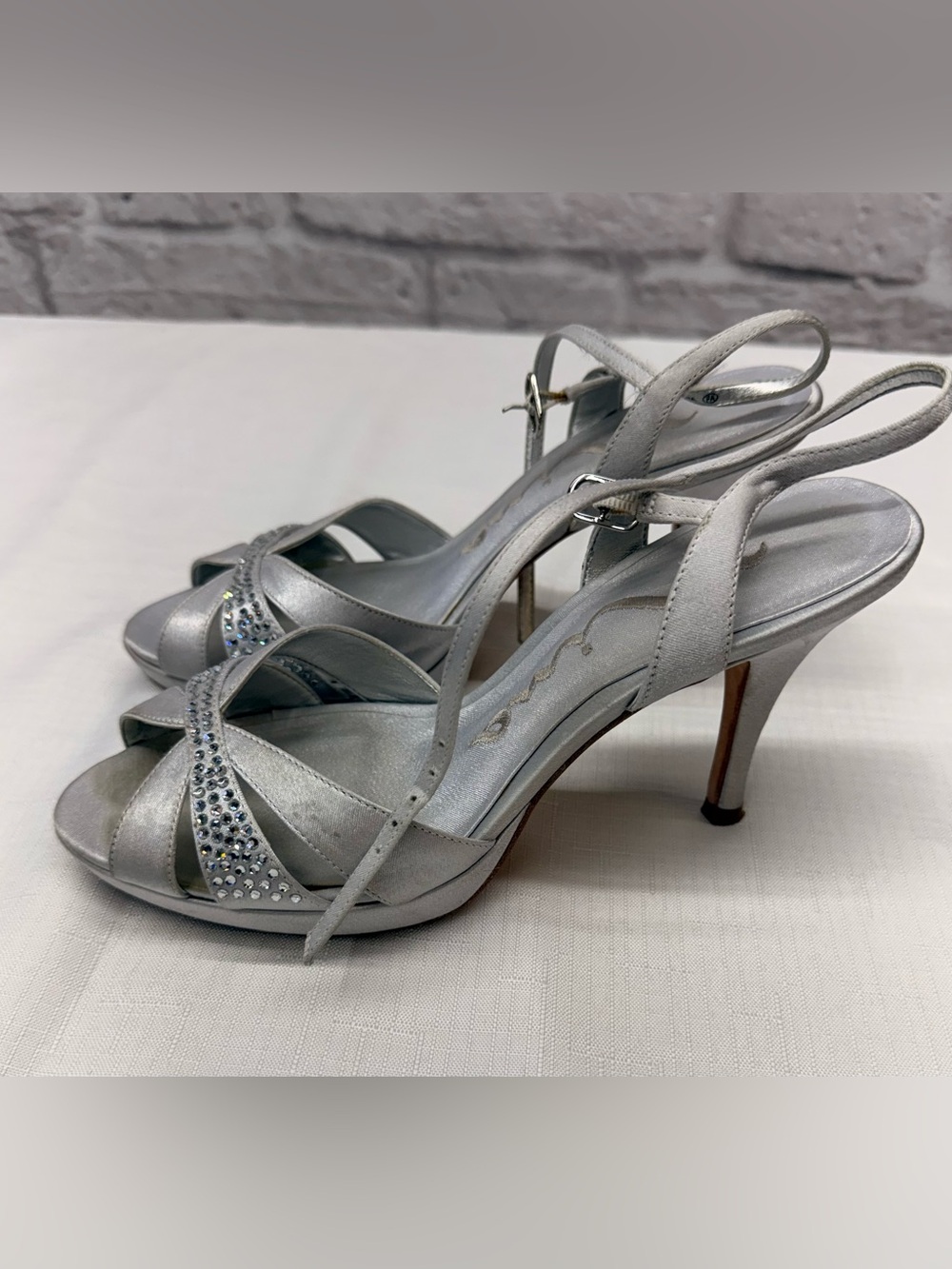 Silver Crystal Slingback High Heel Sandals